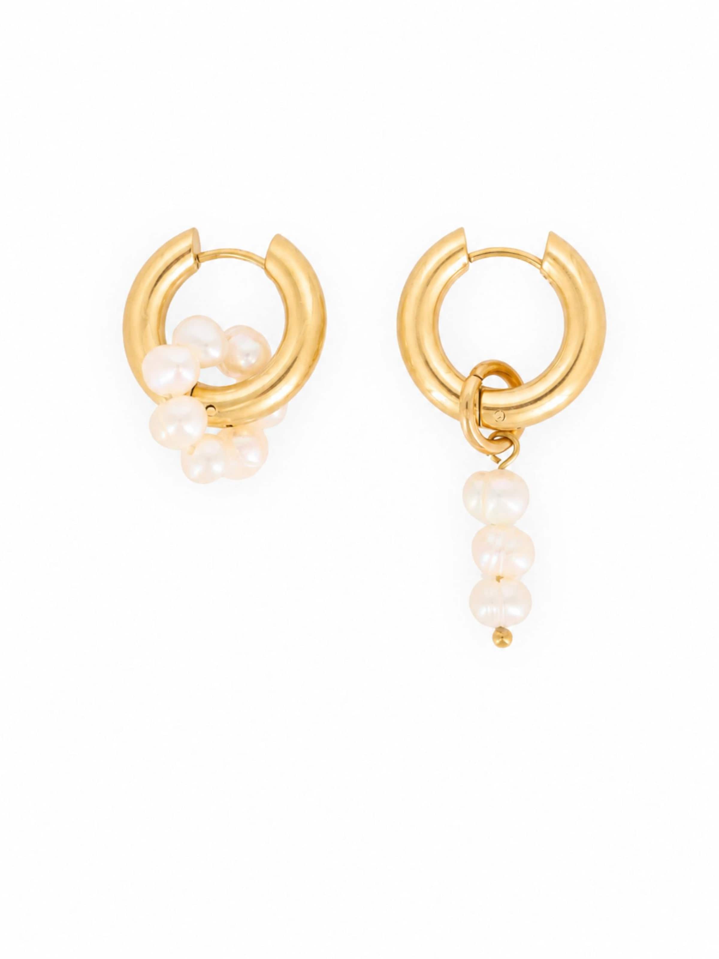 Fräulein Wunder Ohrringe 'Ohrringe Creolen Süsswasserperlen Mixed Edelstahl Gold'‌‌‌‌‌‌‌ in Gold: Vorderseite