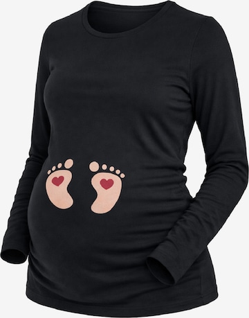 M.M.C. Shirt 'Baby Füße Umstandslangarmshirt' in Black: front
