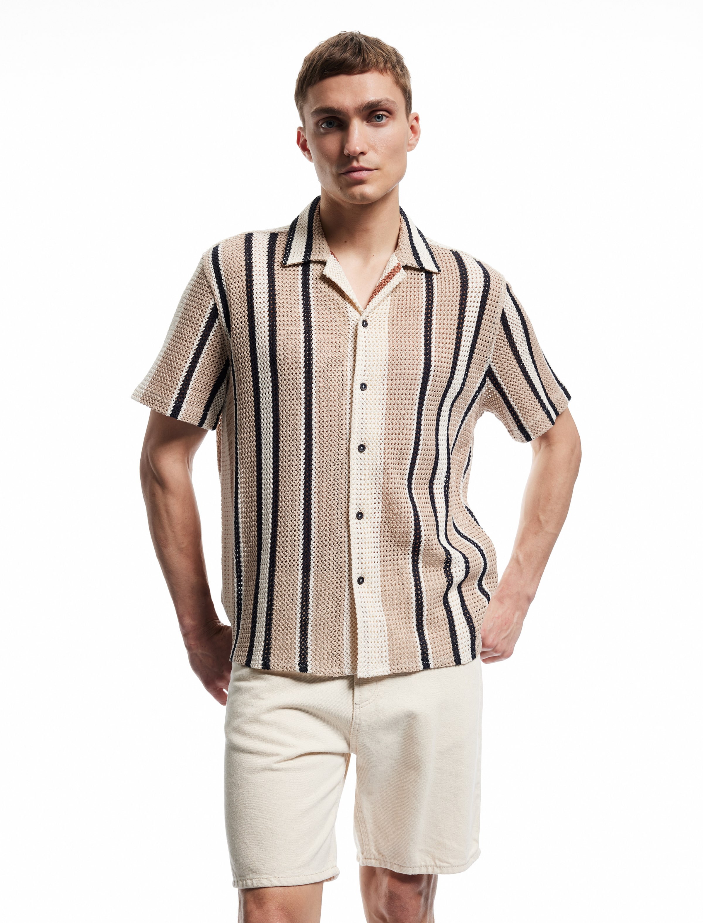 Koton Regular fit Button Up Shirt in Beige: front
