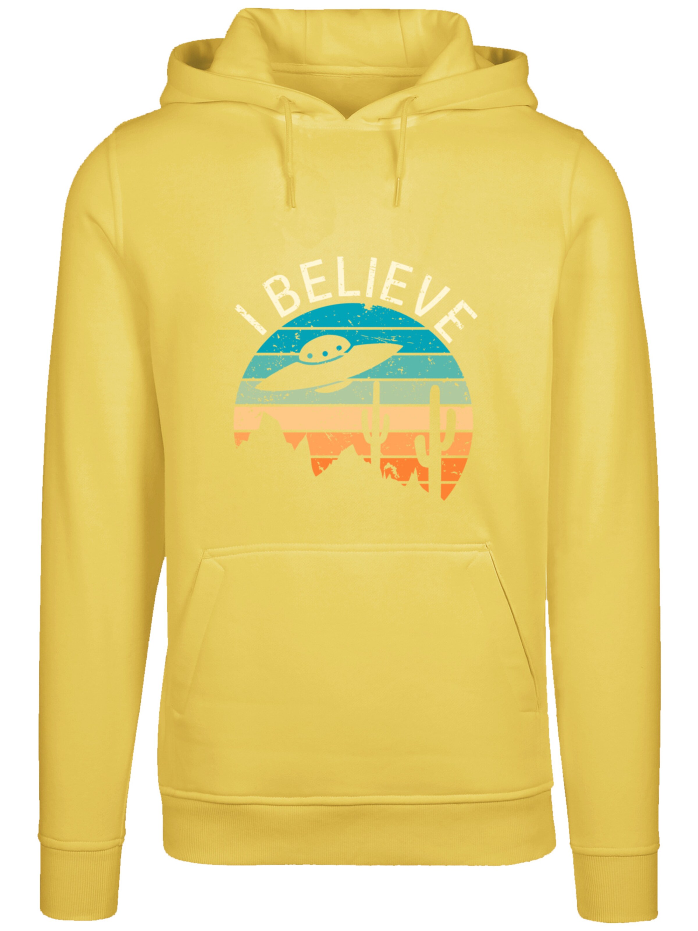 Sweat-shirt 'I Believe UFO Alien Sonnenuntergang' F4NT4STIC en jaune : devant
