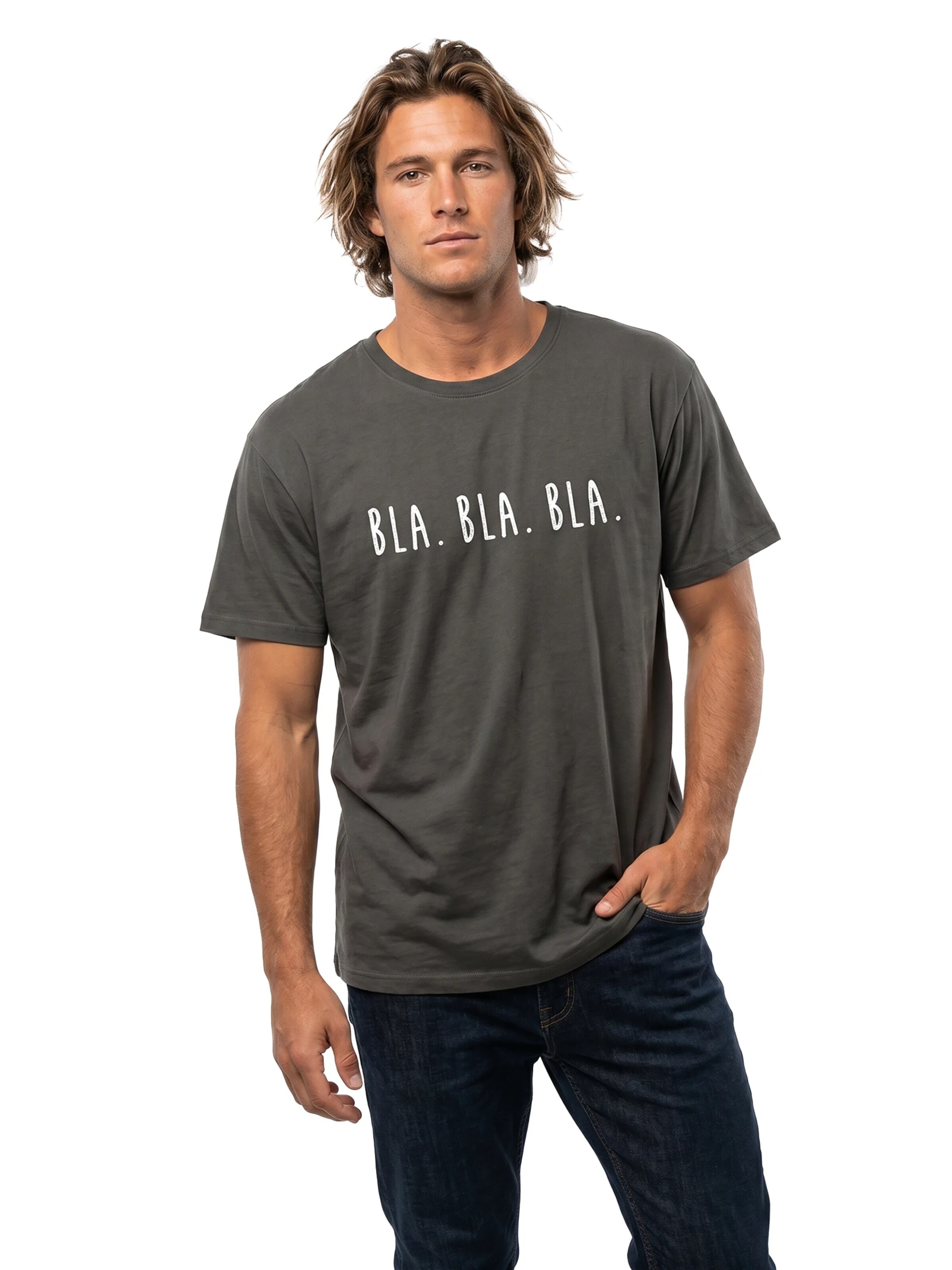 MAKAYA Shirt 'Bla Bla Bla' in Grey