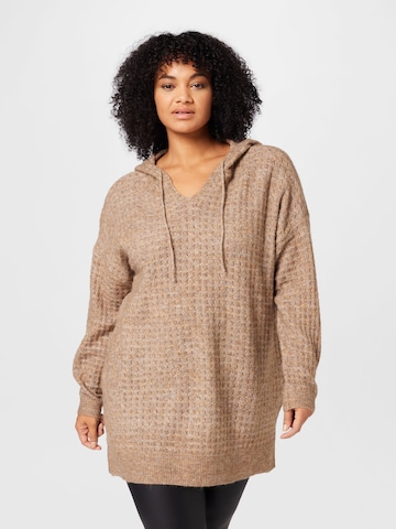 Fransa Curve Sweater in Brown: front