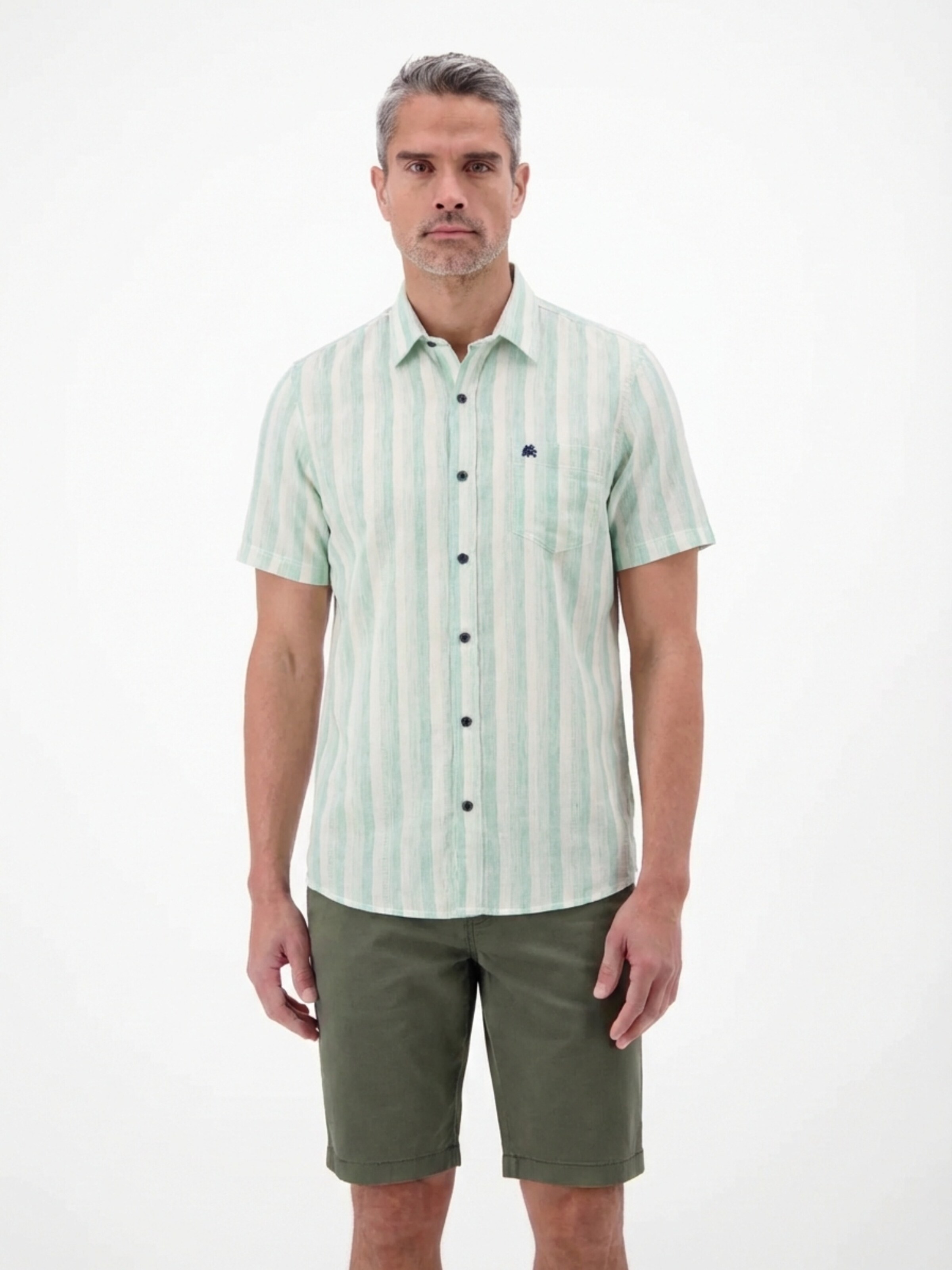 LERROS Regular Fit Gestreiftes Kurzarmhemd, atmungsaktiv in Grün: Vorderseite