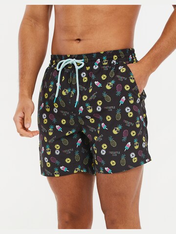 Threadbare Badeshorts 'Ananas' in Schwarz