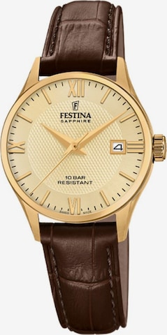Montre à affichage analogique 'Date watch Classic Leather Swiss Made' FESTINA en or : devant