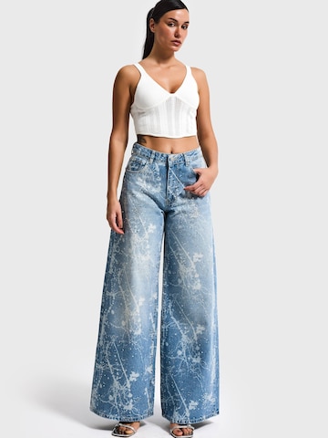 IT'S BASIC Wide leg Jeans 'RHINESTONE PALAZZO MID RISE JEANS' in Blue