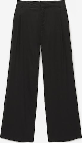 Pull&Bear Wide Leg Bukser med lægfolder i sort: forside