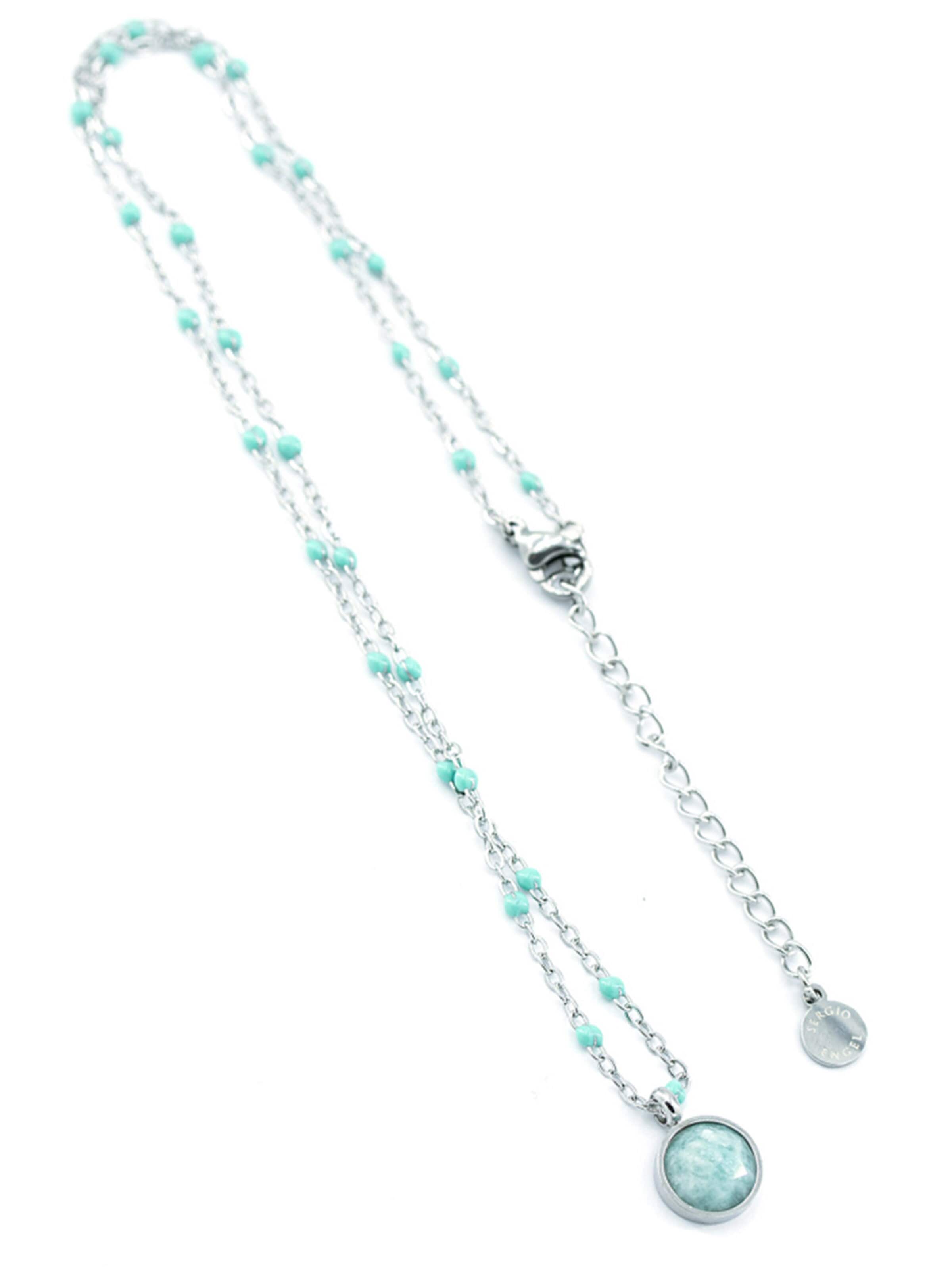 Sergio Engel Necklace 'Beach Kette 01 Farbig akzentuierte Stahlkette mit Natursteinanhänger' in Green: front