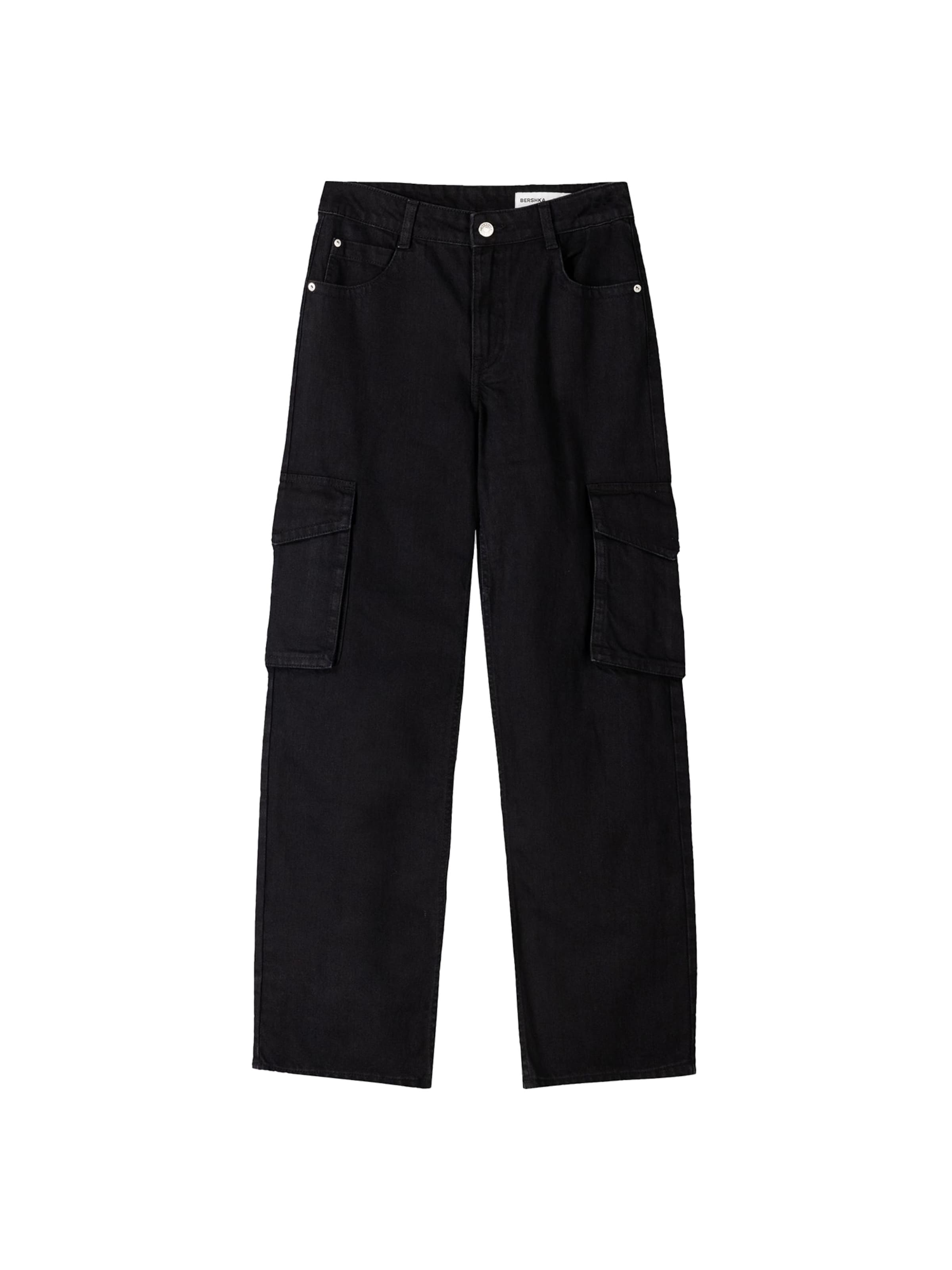 Bershka Normální Džíny s kapsami – černá: přední strana