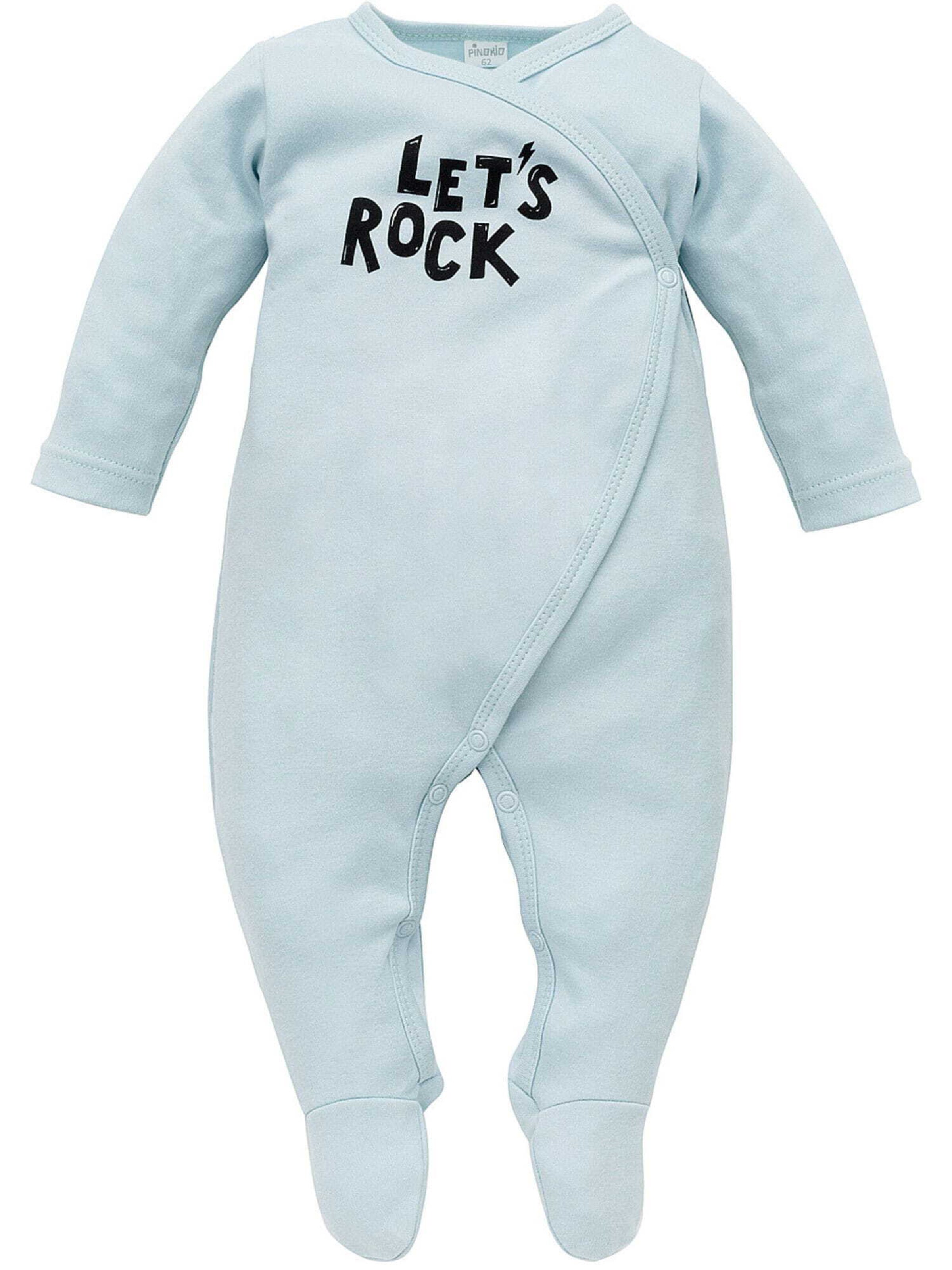 Pinokio Strampler 'Let's Rock' in Blau: Vorderseite