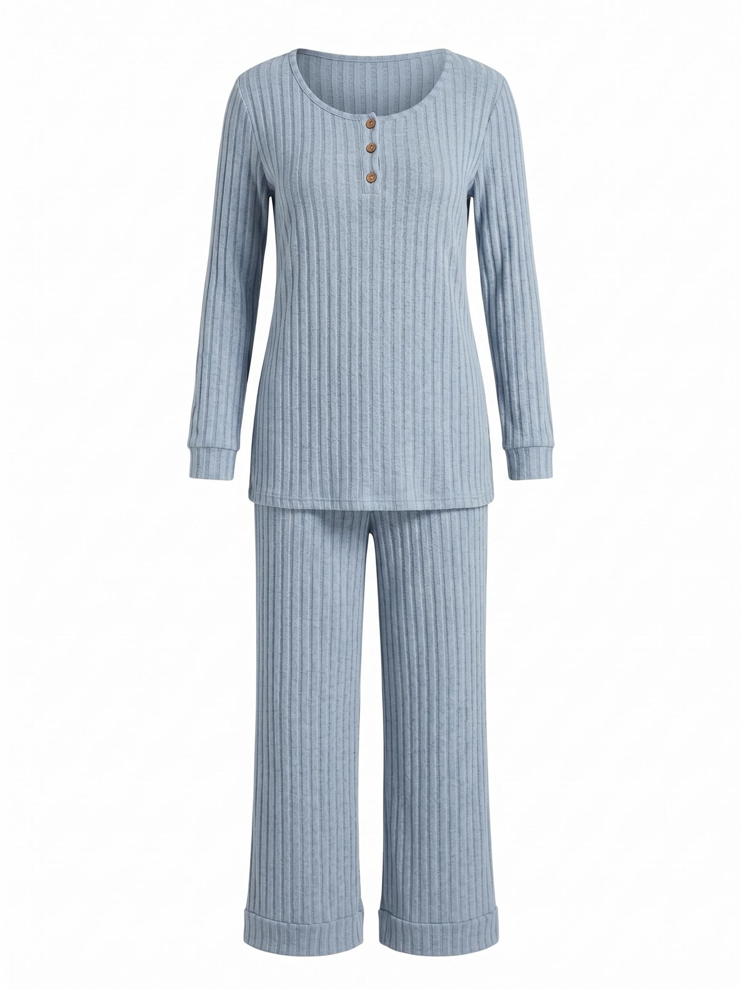 Cupshe - Pijama 'Long Sleeve' em azul: frente
