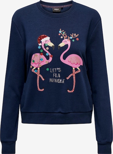 ONLY Μπλούζα φούτερ 'Yda Christmas' σε μπλε μαρέν / ανοικτό ροζ / κόκκινο / λευκό, Άποψη προϊόντος