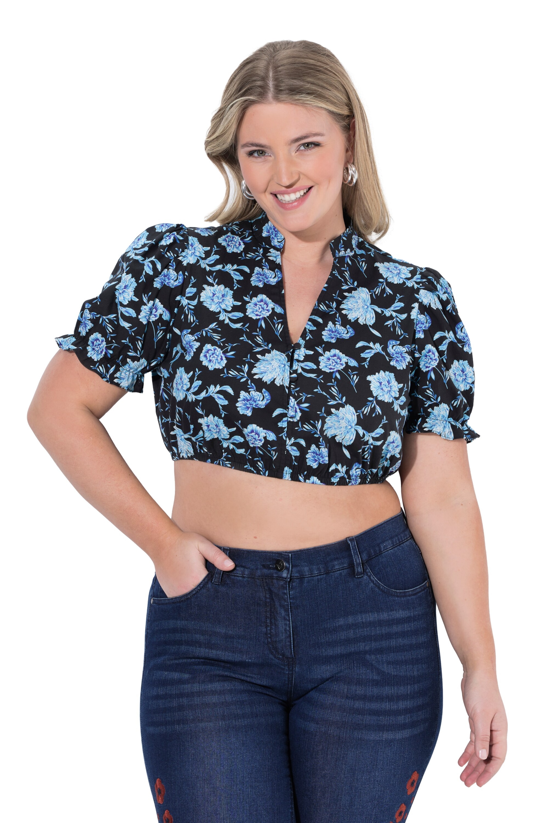 Ulla Popken Klederdracht blouse in Zwart: voorkant
