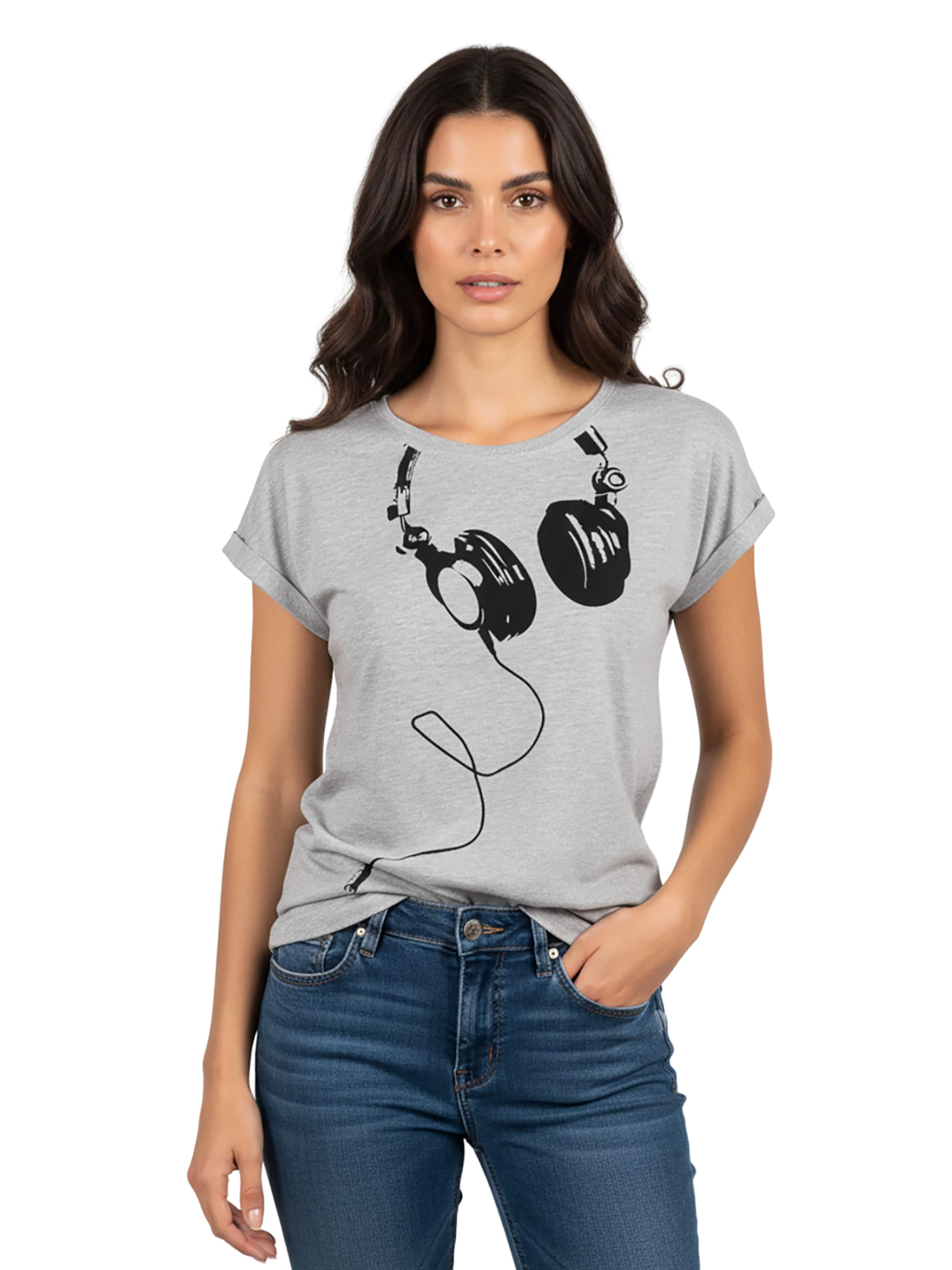 MAKAYA Shirt 'Kopfhörer' in Grey: front