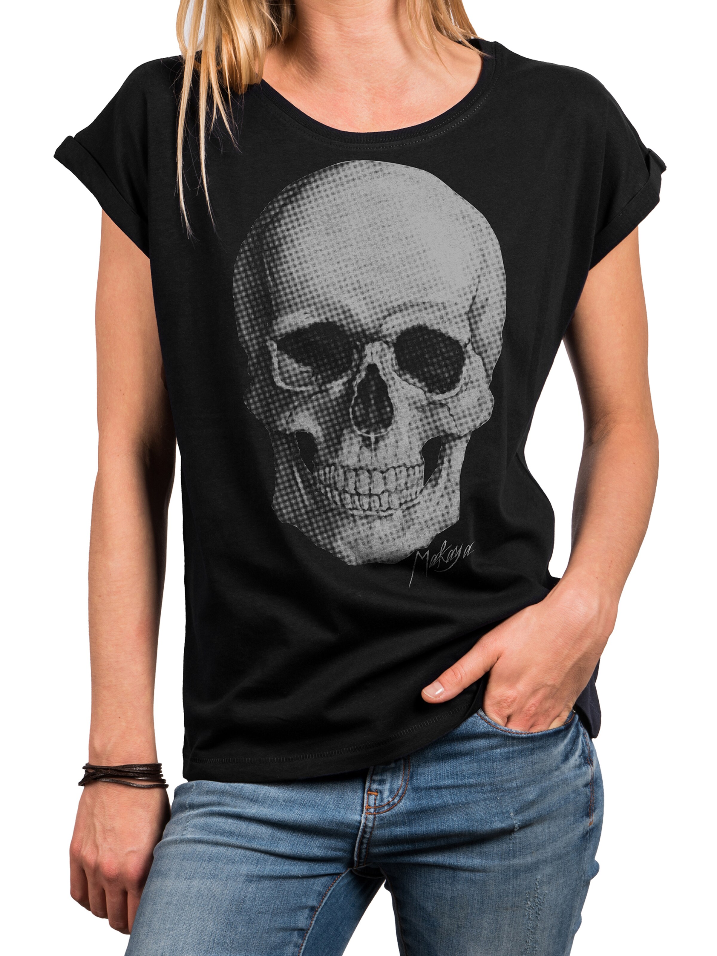 MAKAYA Shirt 'Totenkopf' in Black