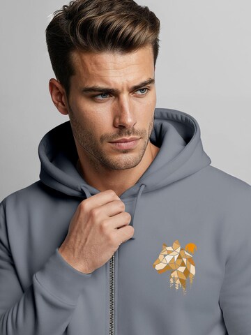 Neverless Zip-Up Hoodie 'Luchs Polygon' in Grey