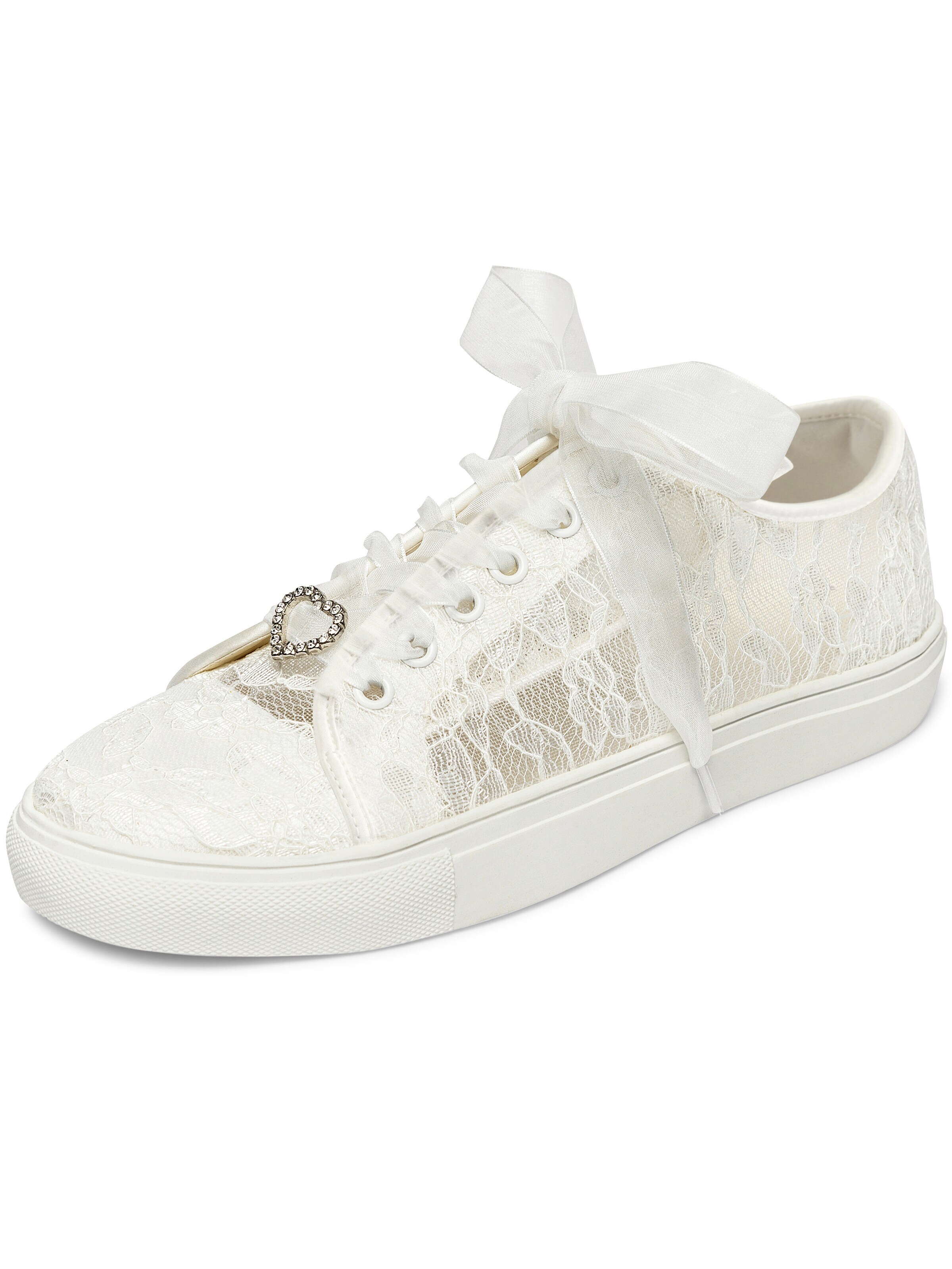 jiajia Sneakers '883-2 Weiße Brautsneaker aus Spitze mit Herz-Detail und Schleifen-Schnürung' in Beige: front