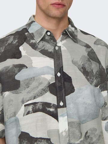 Only & Sons Comfort fit Button Up Shirt 'Bud' in Grey