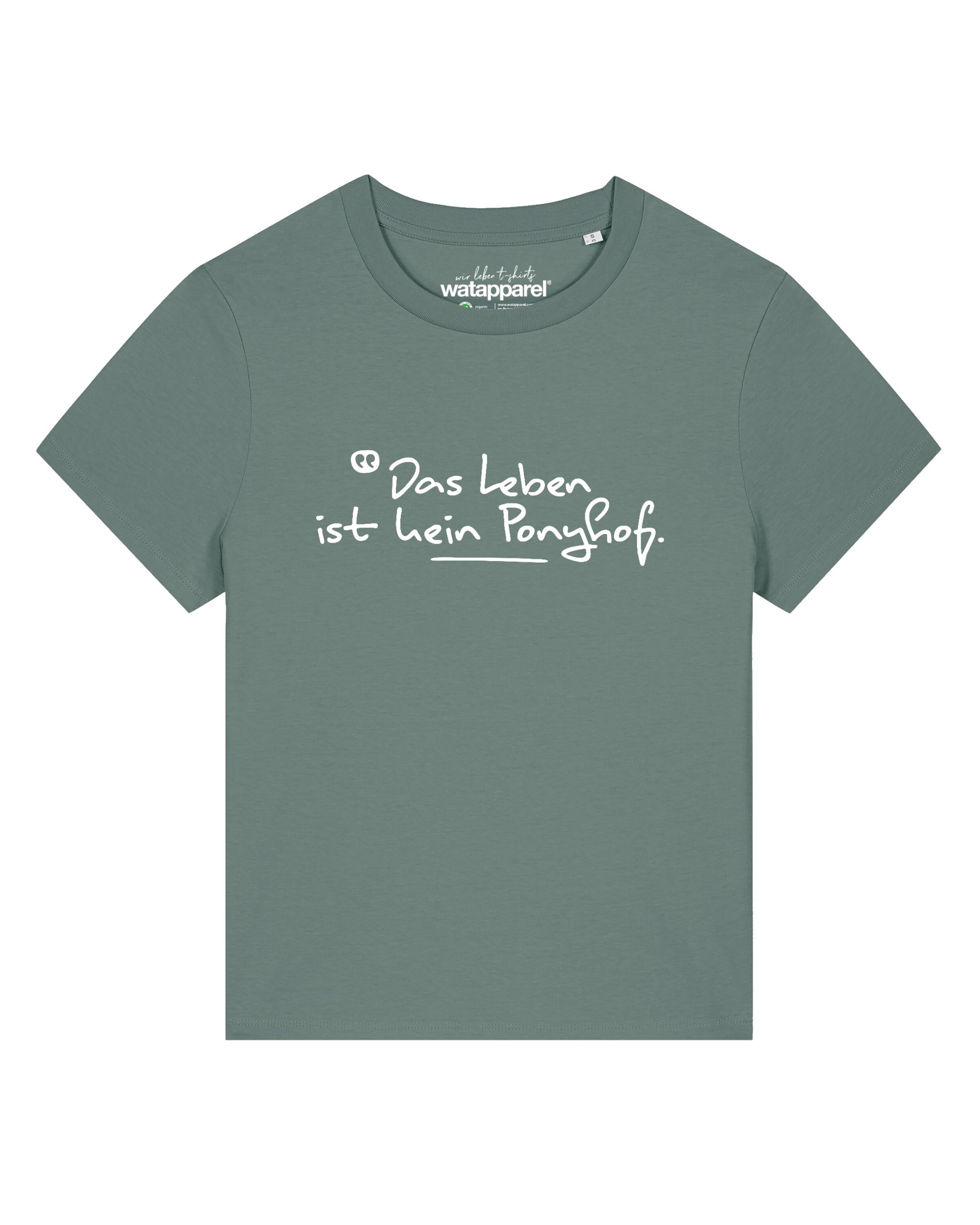 Maglietta 'Das Leben Ist Kein Ponyhof' di Watapparel in verde: frontale