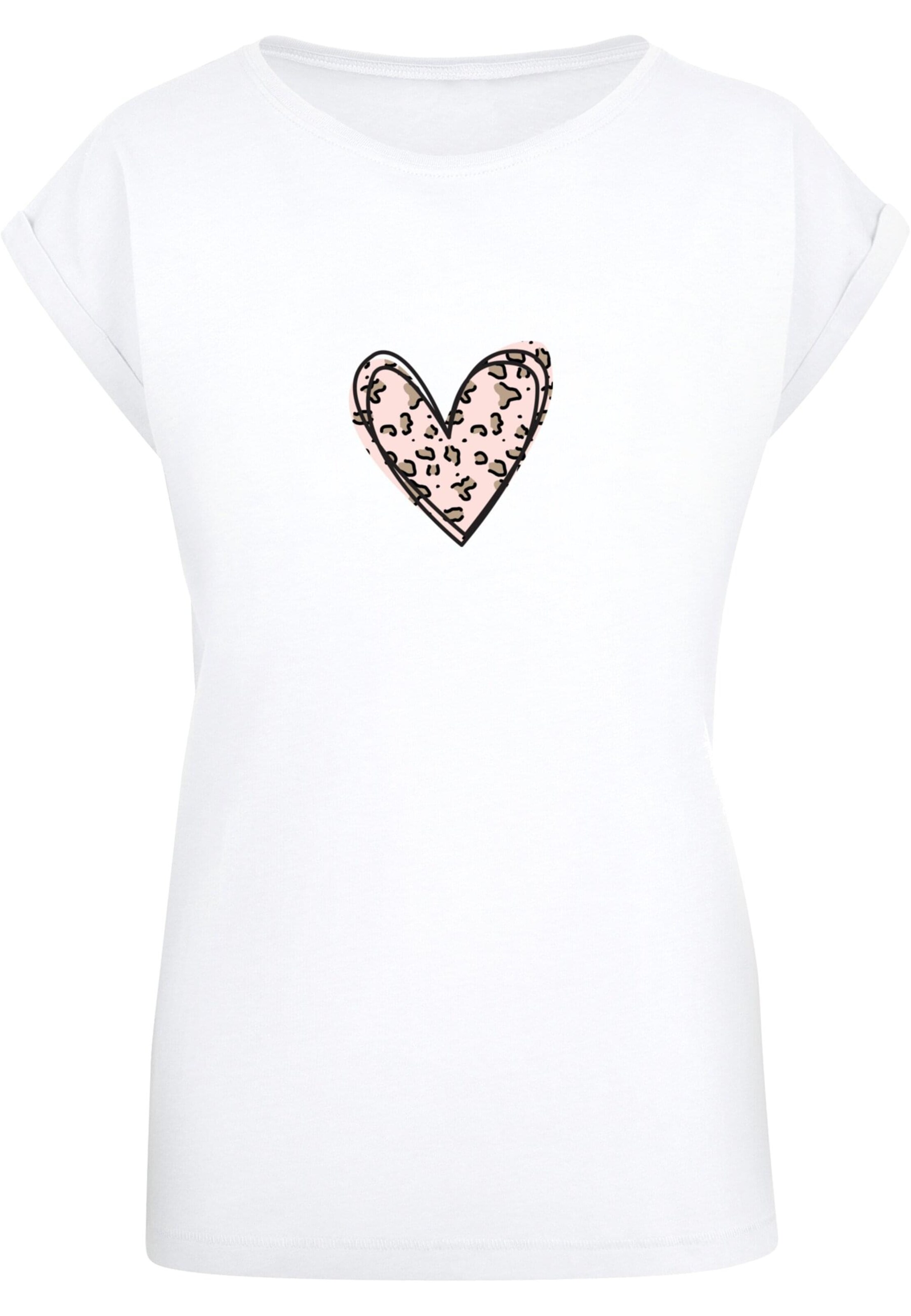 Merchcode Shirt 'Valentines Day - Leopard Heart' in Wit: voorkant
