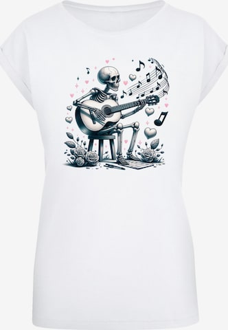 F4NT4STIC Shirt 'Skelett spielt Gitarre, Musik, Liebe' in Wit: voorkant