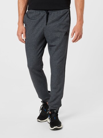 ADIDAS SPORTSWEAR Tapered Workout Pants 'Essentials French Terry Tapered Cuff 3-Stripes' in Grey: front