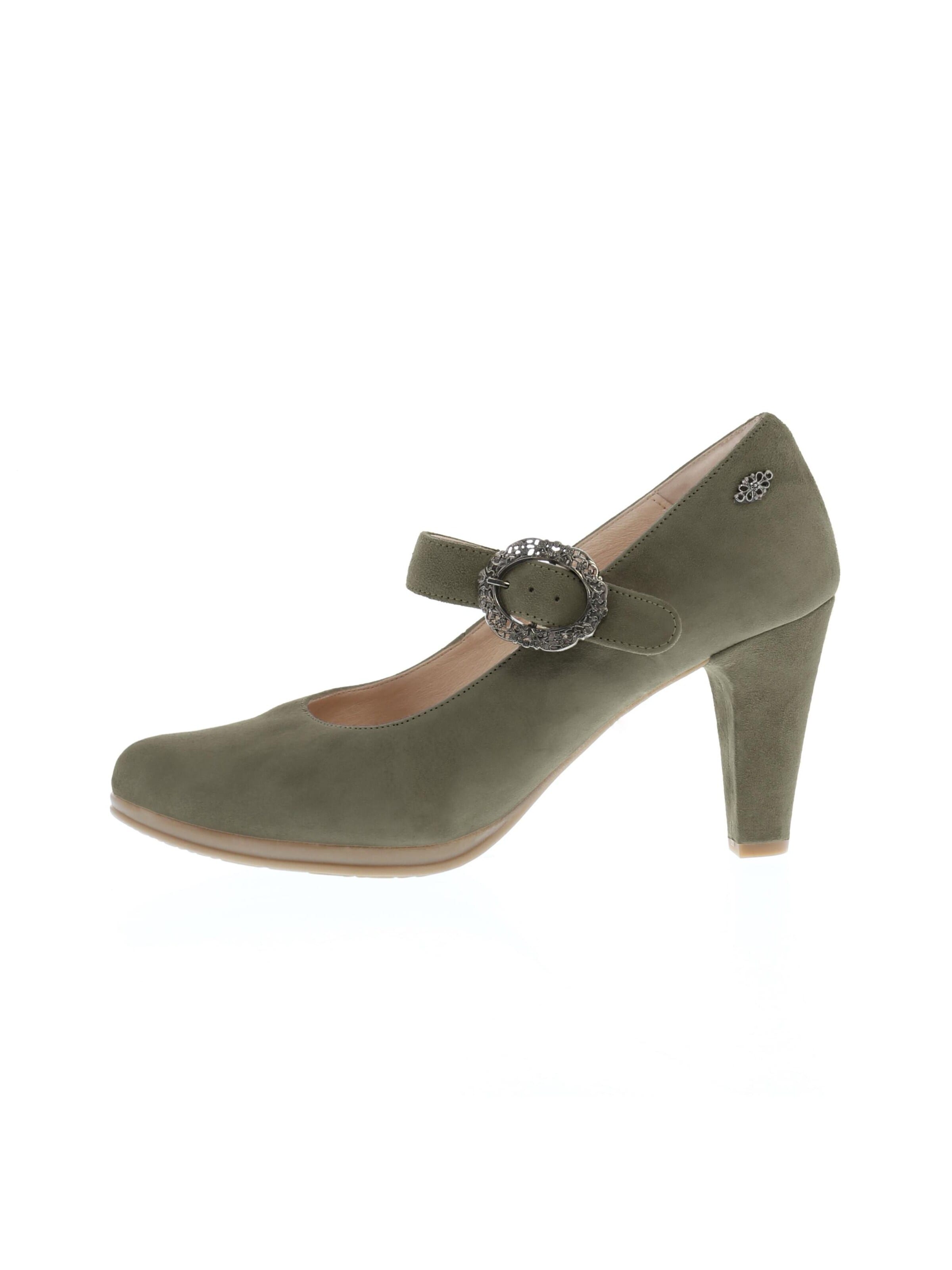 XAVER LUIS Schuhmanufaktur Pumps 'SARAH - Trachten Spangenpumps zum Dirndl' in Green: front