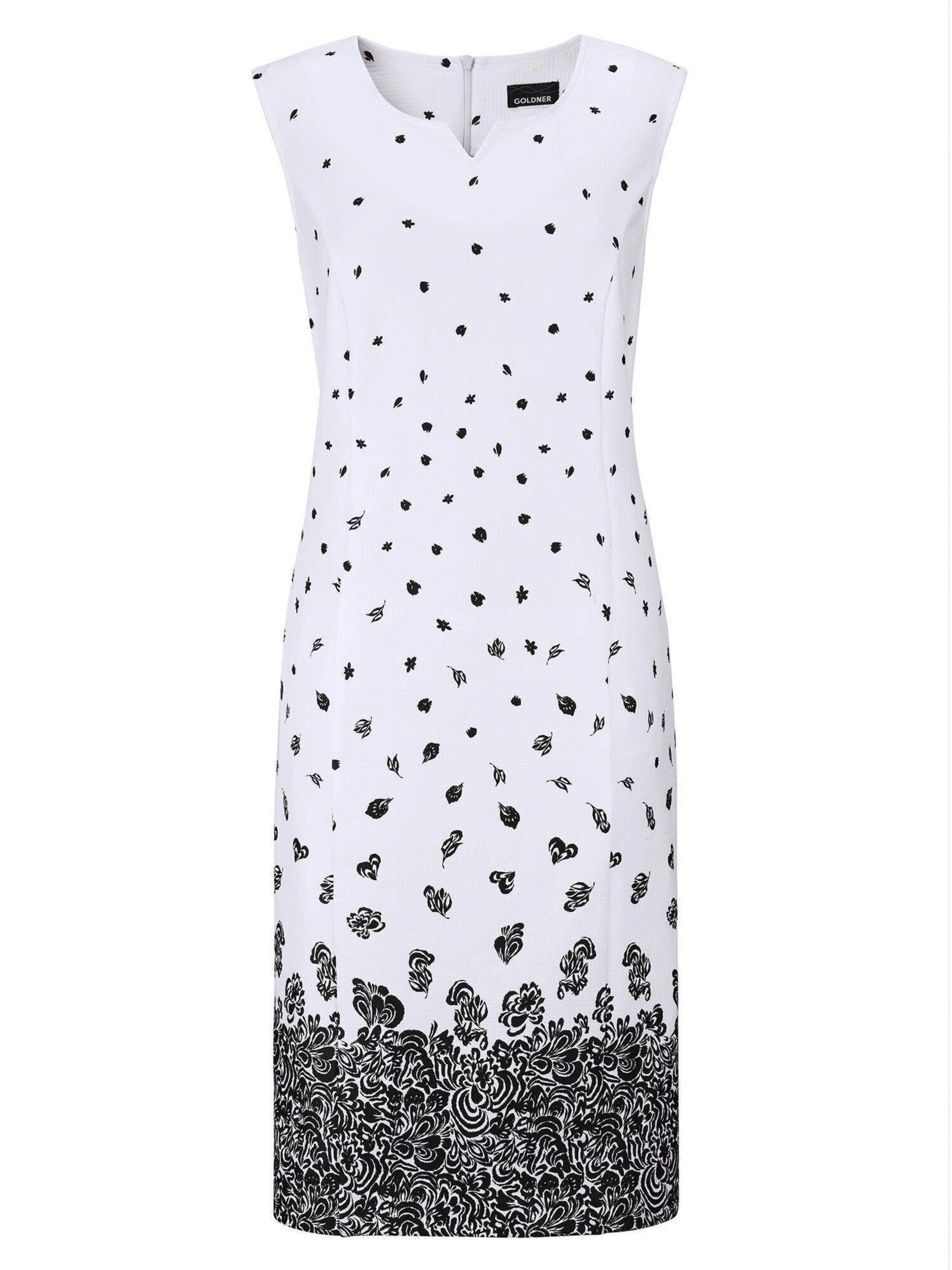 Goldner Druckkleid in Weiß: Vorderseite