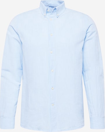 KnowledgeCotton Apparel Regular fit Button Up Shirt in Blue: front