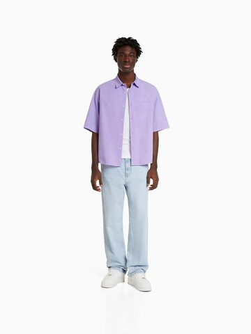 Bershka Loose fit Button Up Shirt in Purple