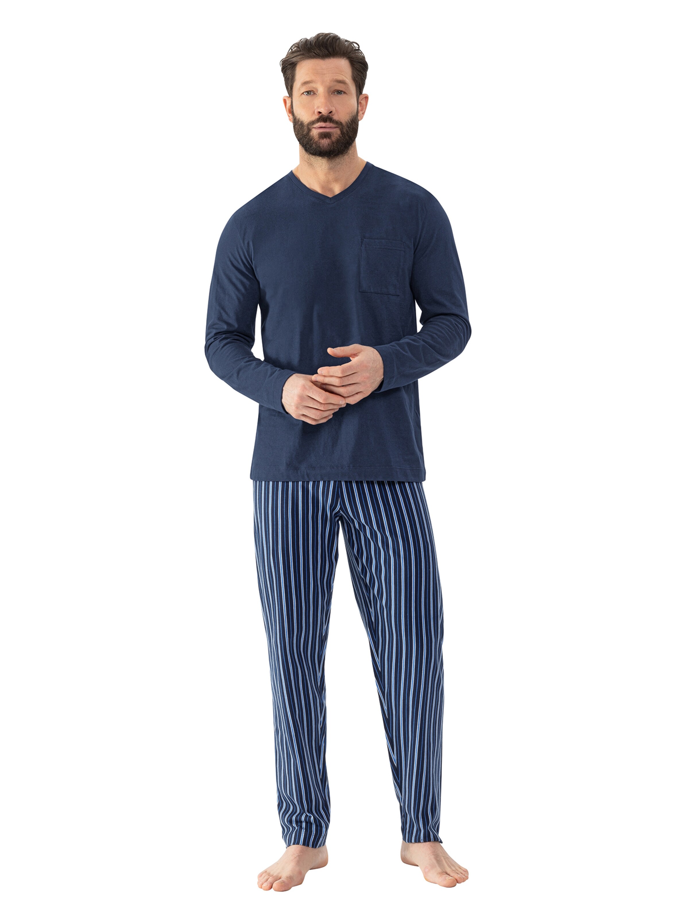 Mey Pyjama lang 'Straight' in Blauw: voorkant