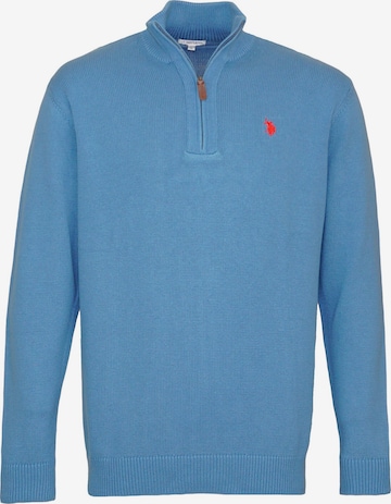 U.S. POLO ASSN. Trui 'Half Zip' in Blauw: voorkant