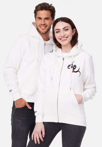 smiler. Zip-Up Hoodie in White: front