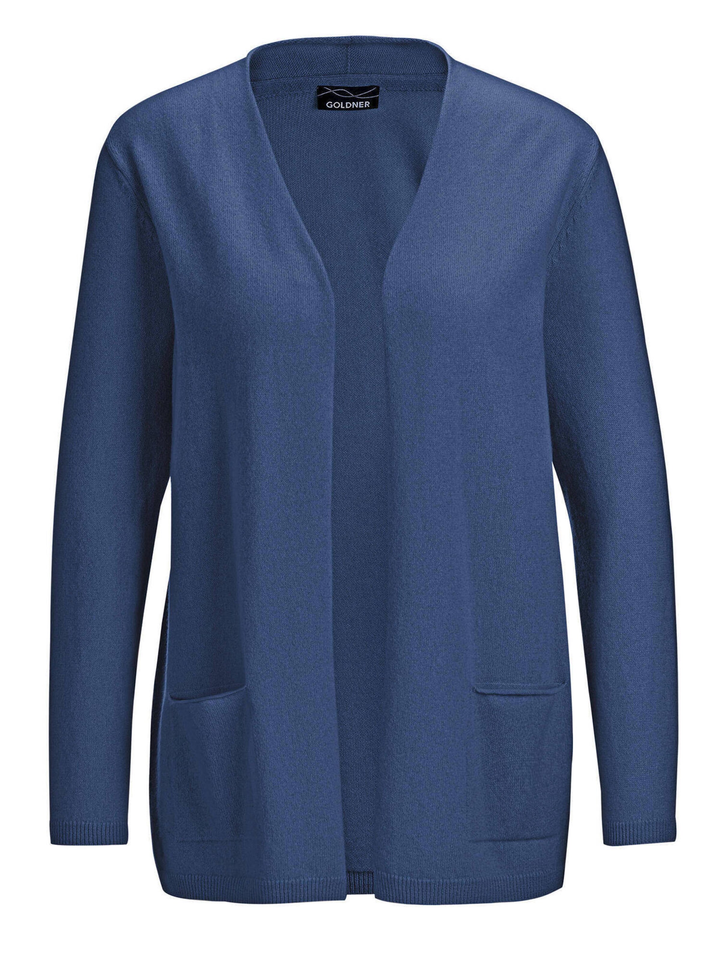 Goldner Strickjacke in Blau: Vorderseite