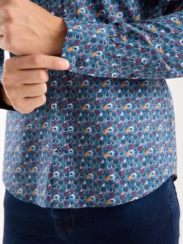 7Camicie Slim fit Zakelijk overhemd 'Donatello Poplin Stretch Man Shirt Blue Yellow' in Blauw