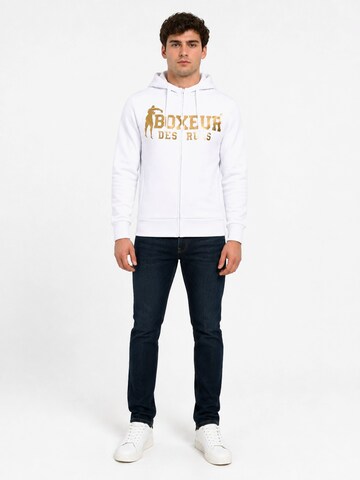 Boxeur des Rues Sweatshirt 'Herren Hoodie Fitted Boxeur des Rues mit Reißverschluss und Kapuze, Weiß, Goldenes Logo, Baumwolle' in White