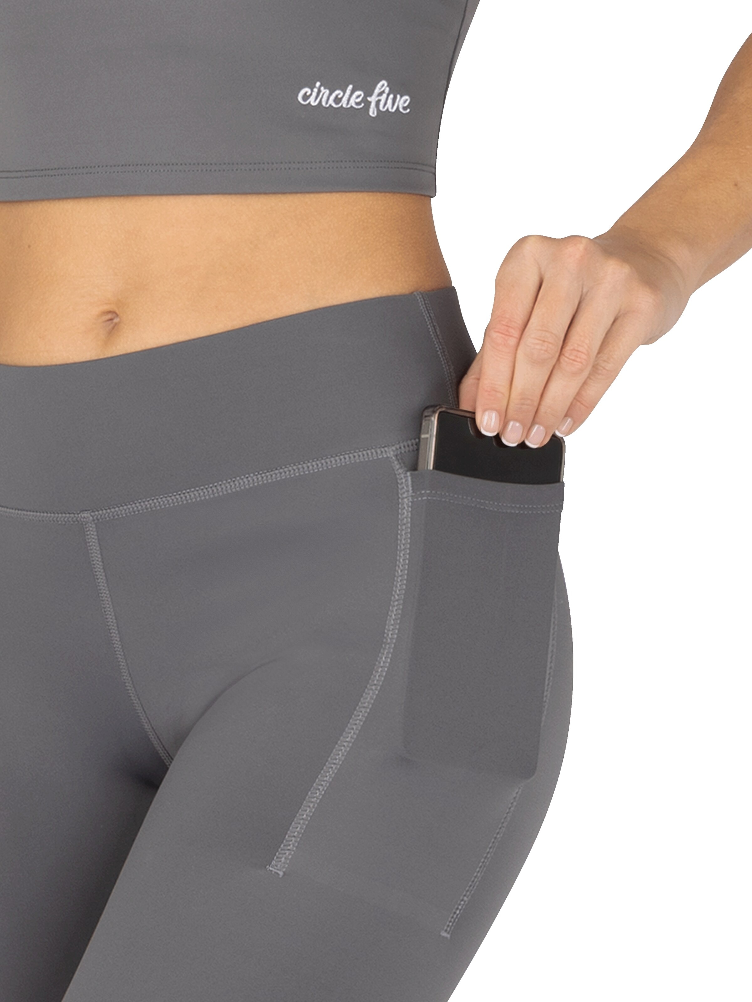 Circle Five Skinny Leggings 'Sport Set 2 pcs (Radlershorts mit Taschen + Leggings mit Taschen)' in Grey