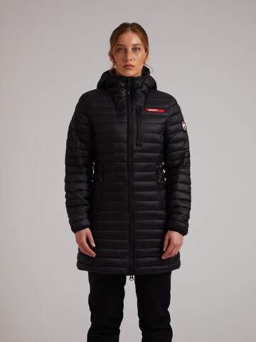 JACK1T Outdoorjas ' SATEL1TE Longline Daunenjacke 2.0 ' in Zwart: voorkant