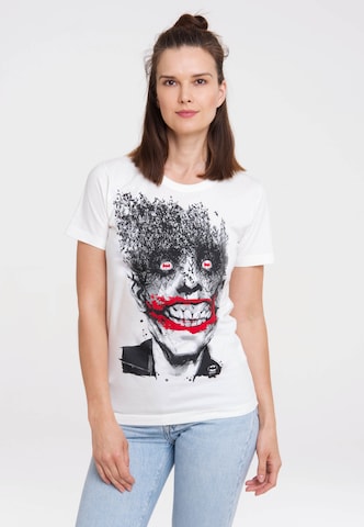 LOGOSHIRT Shirt 'Batman - Joker Bats' in Wit: voorkant