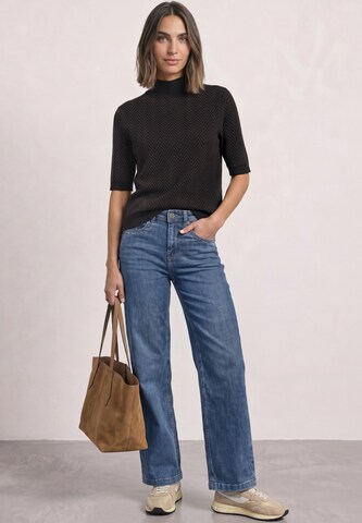 STREET ONE Kurzarm Jacquard Pullover mit Turtle Neck in Schwarz