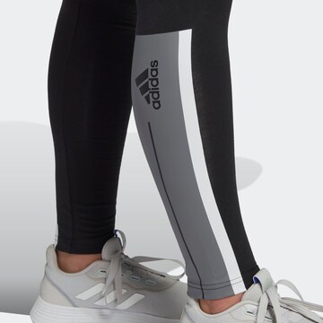 ADIDAS SPORTSWEAR Skinny Workout Pants 'Essentials Pinstripe Block' in Black