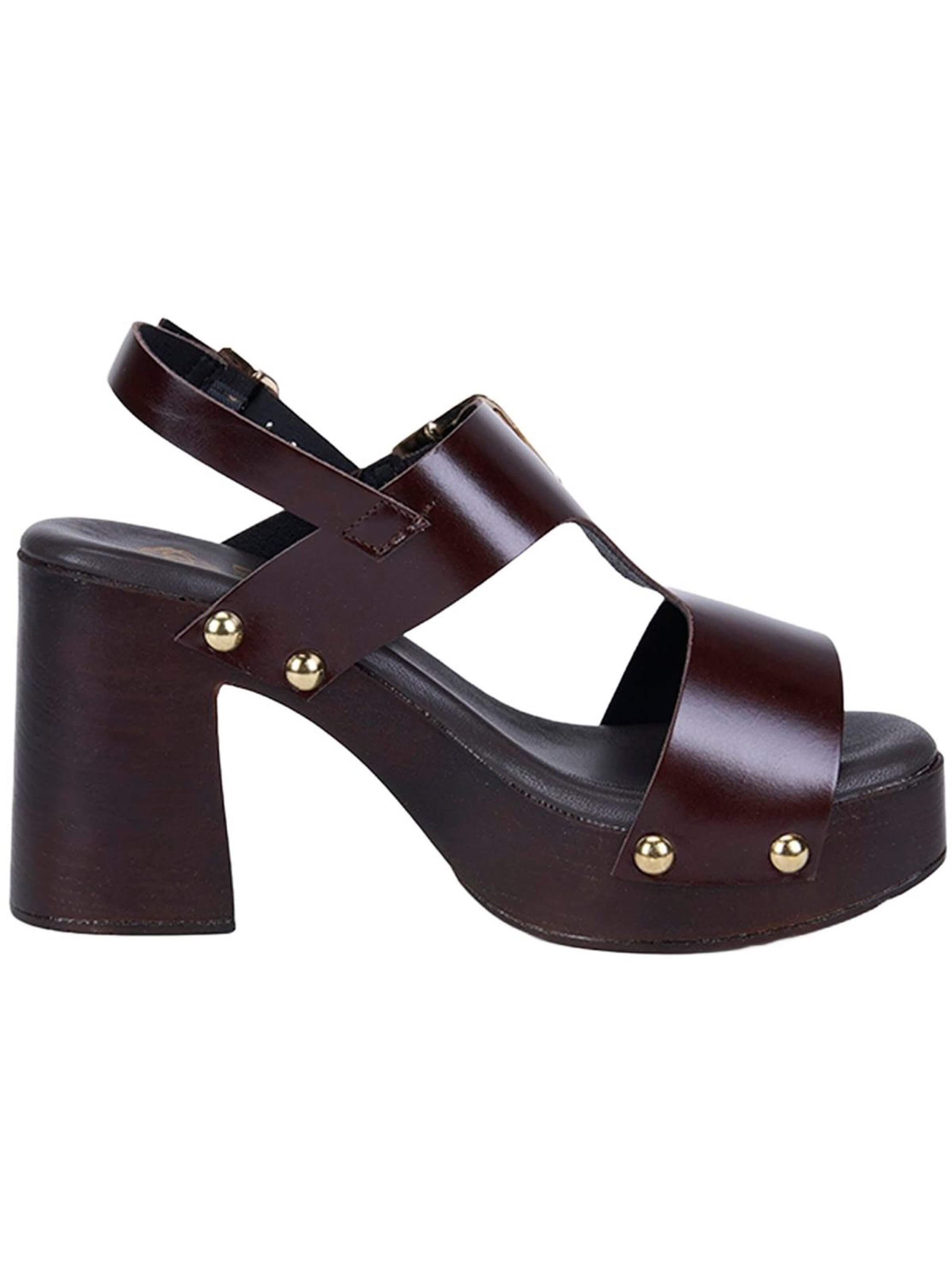 Desa Strap sandal 'DESA Damen-Plateausandalen aus Leder mit Nieten' in Brown