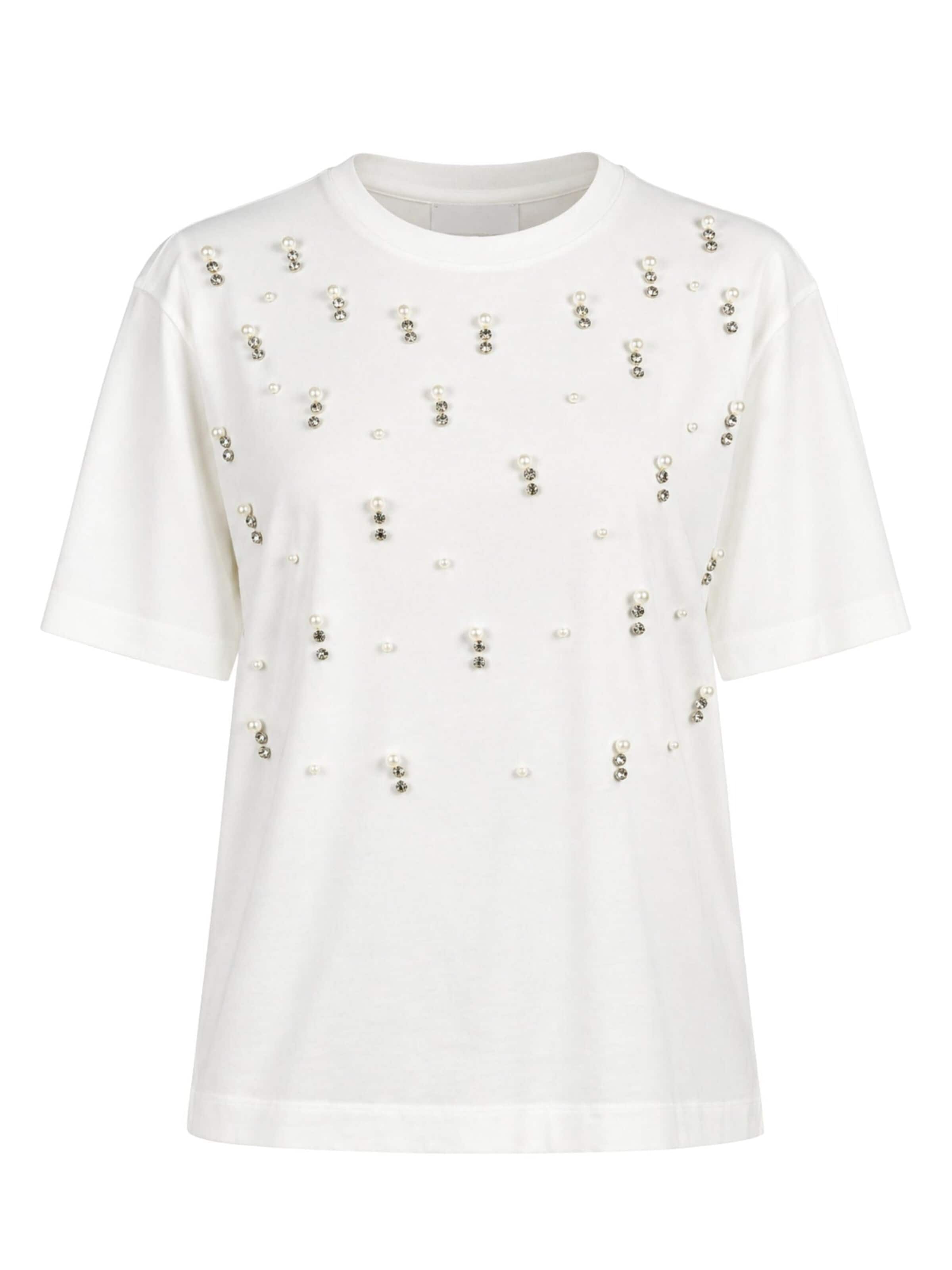 Twinset Shirt 'T-shirt with pearls and rhinestones' in White: front