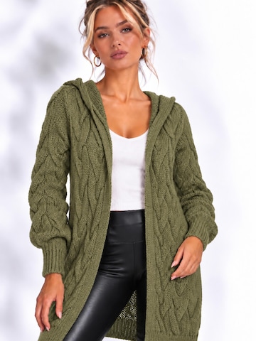 Worldclassca Strickjacke 'Worldclassca Strickjacke Lang mit Kapuze' in Grün: Vorderseite