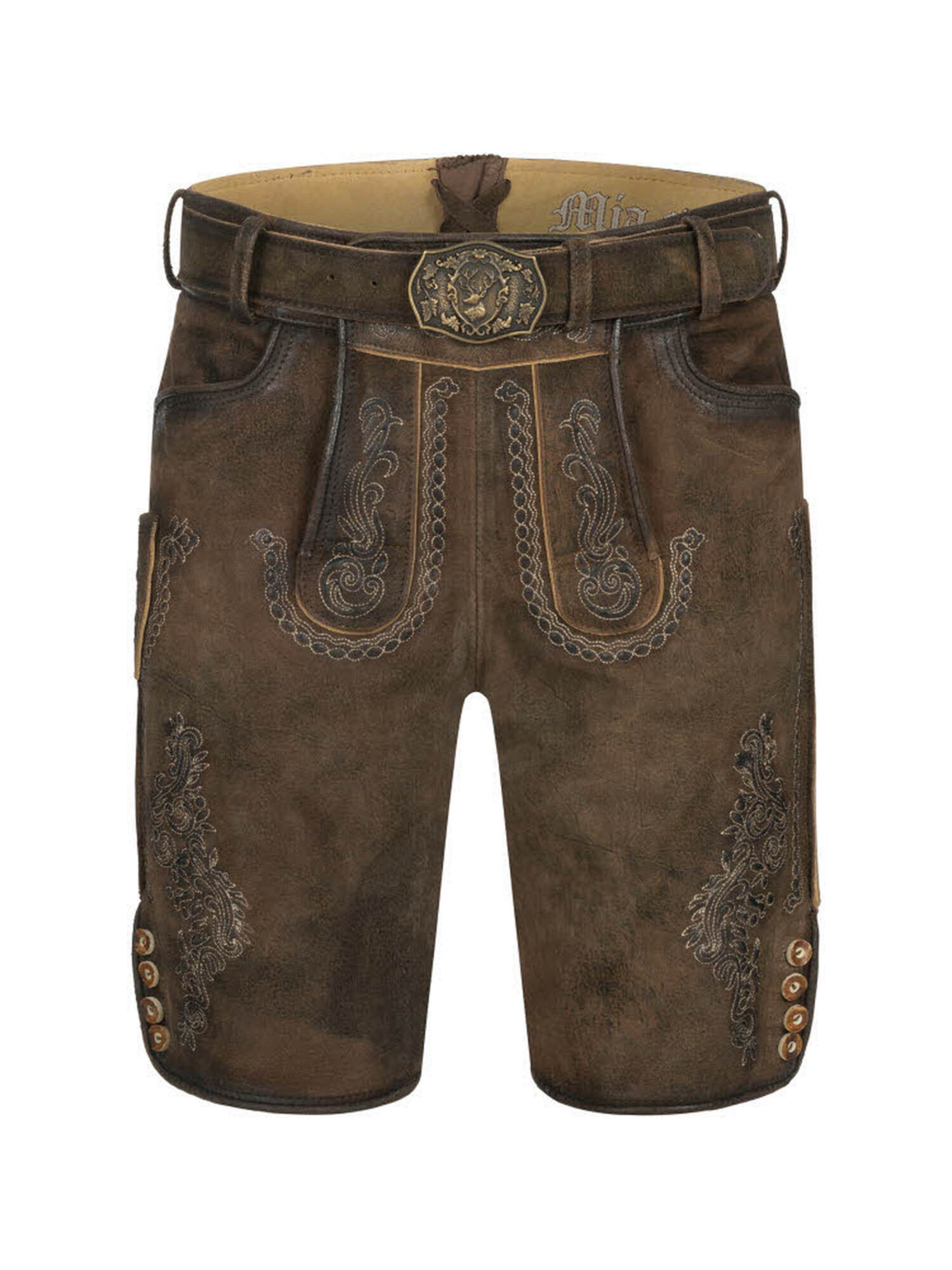 Trachtenhof Nübler Regular Trachtenhose 'Lederhosen kurz Latz Luther'‌ in Braun: Vorderseite