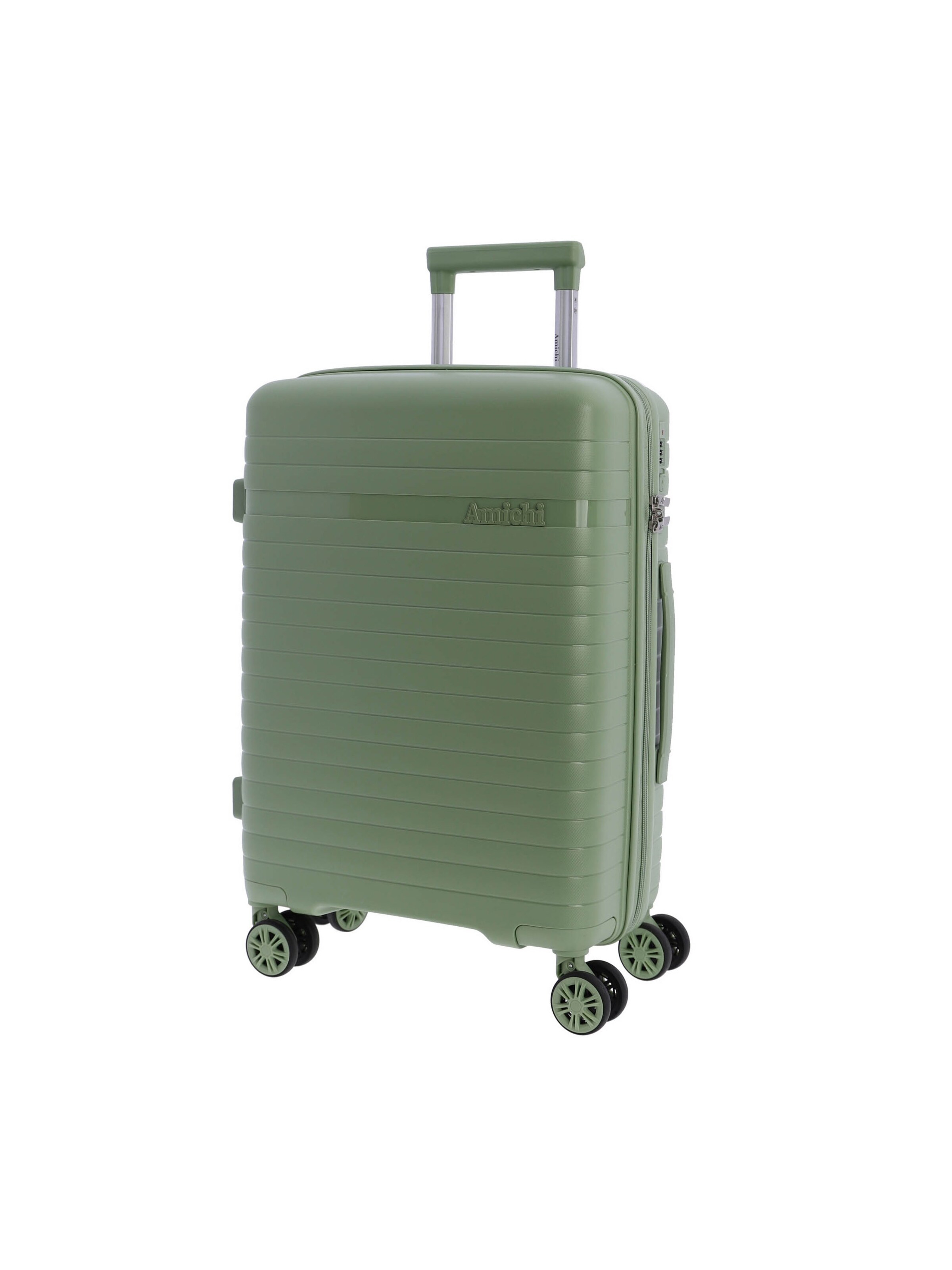 Amichi - Carrito 'AMICHI - Maleta Cabina 55x40x20- Maletas de Viaje - Maletas de Viaje Cabina Apta para Ryannair- Trolley Equipaje para Avion Resistente con 4 Ruedas de 360º y candado TSA' en verde: frente