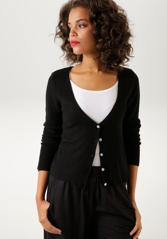 Aniston CASUAL Knit Cardigan in Black: front