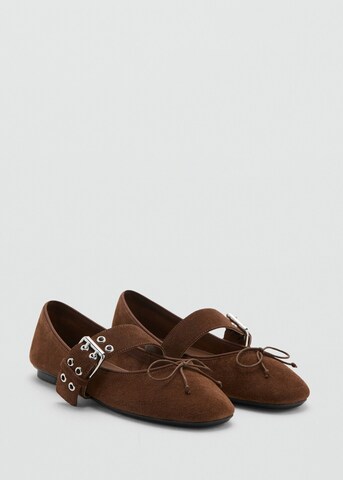 MANGO Ballet Flats with Strap 'Gift' in Brown