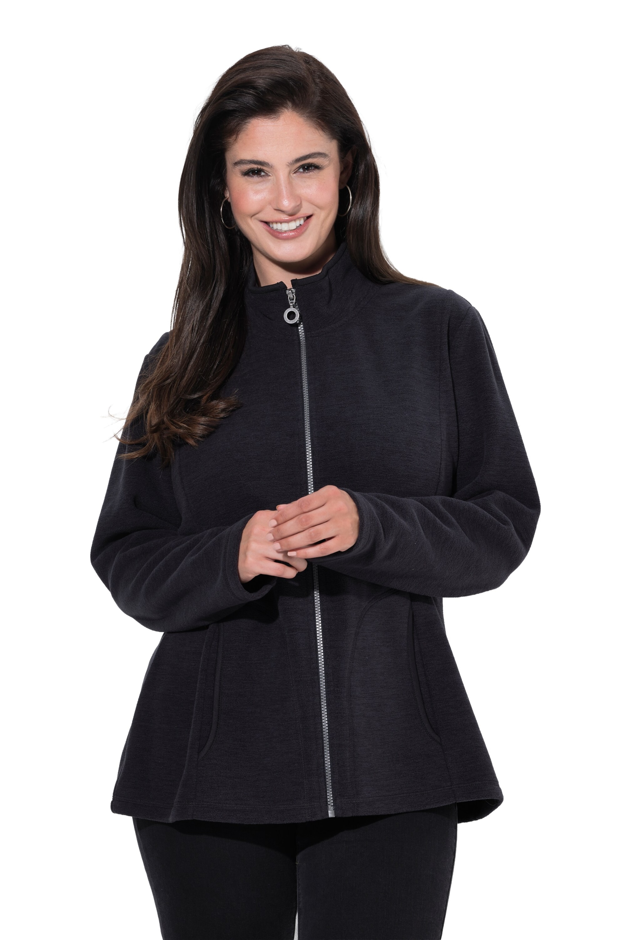 Ulla Popken Sweatjacke in Schwarz: Vorderseite