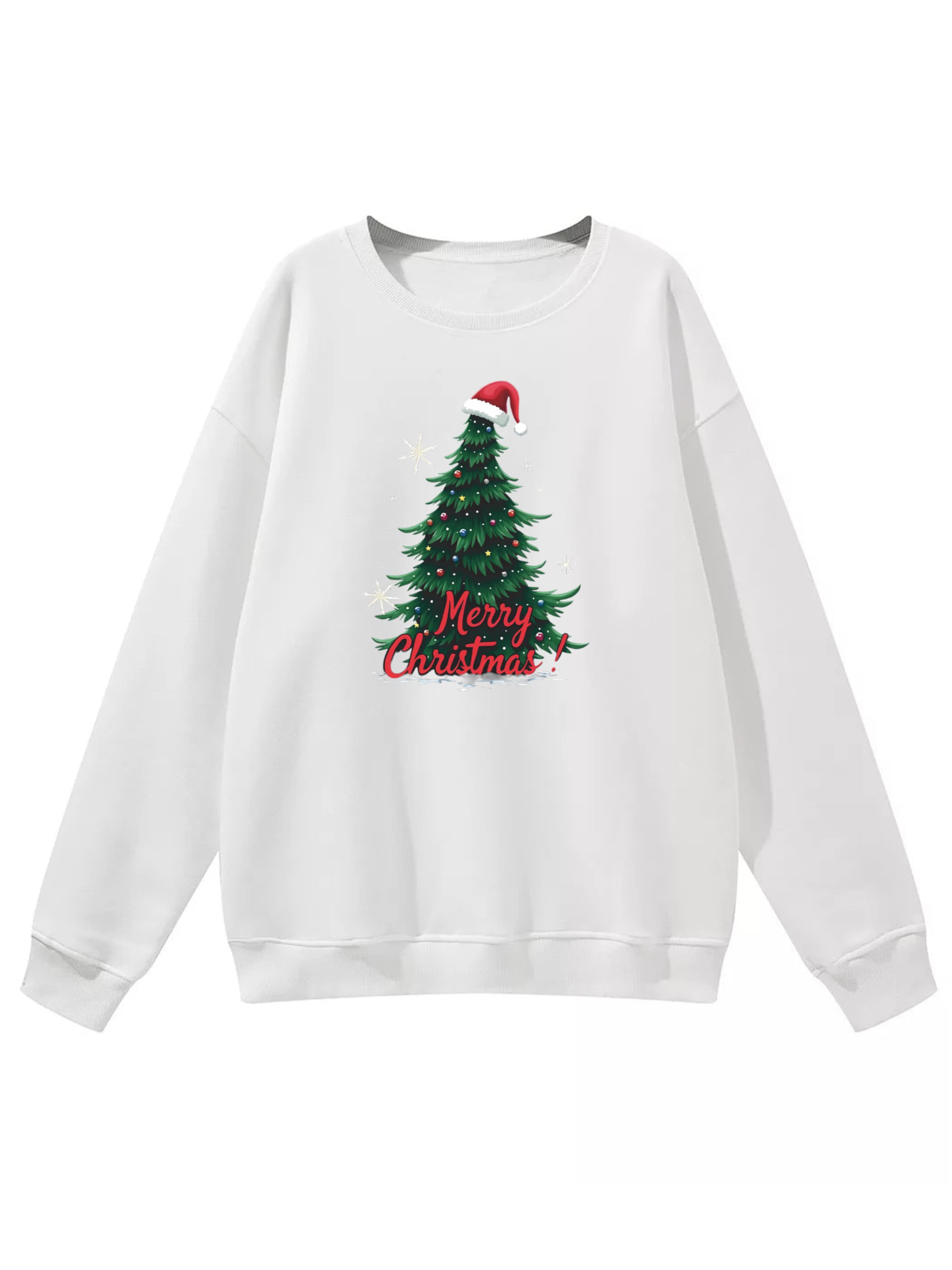 GORHEY Trui 'Women's Pullover with Christmas tree Print, Loose Fleece Pullover for Festival' in Wit